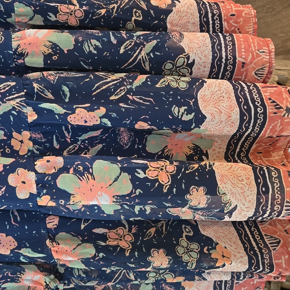 Indigo Soul Floral Long Sleeve Dress - Blue and Salmon - Picture 4 of 17